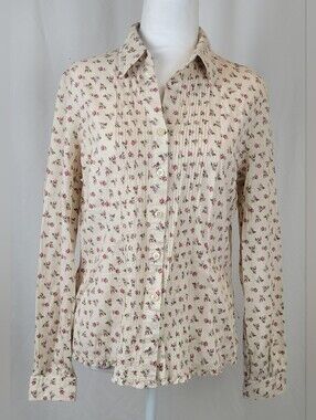 Tommy Hilfiger Style Ditsy Floral Blouse - Ivory & Pink - Pleated Front - Size M